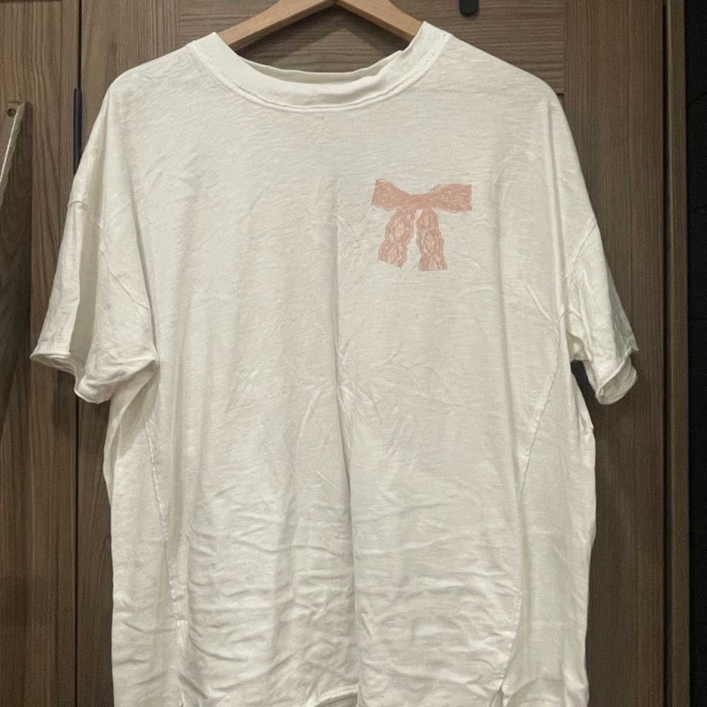 Aerie white T-Shirt with Pink Bow Detail